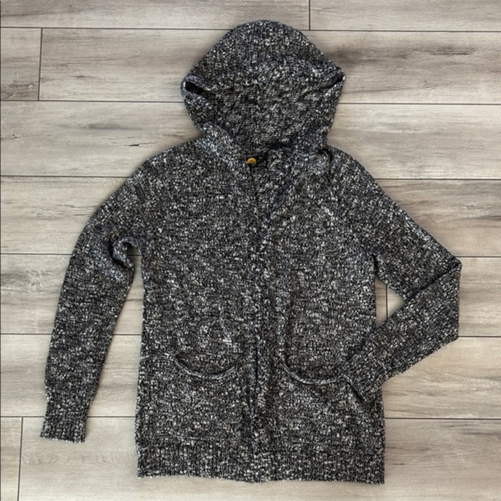 Life Is Good gray knit hooded cardigan sweater size small